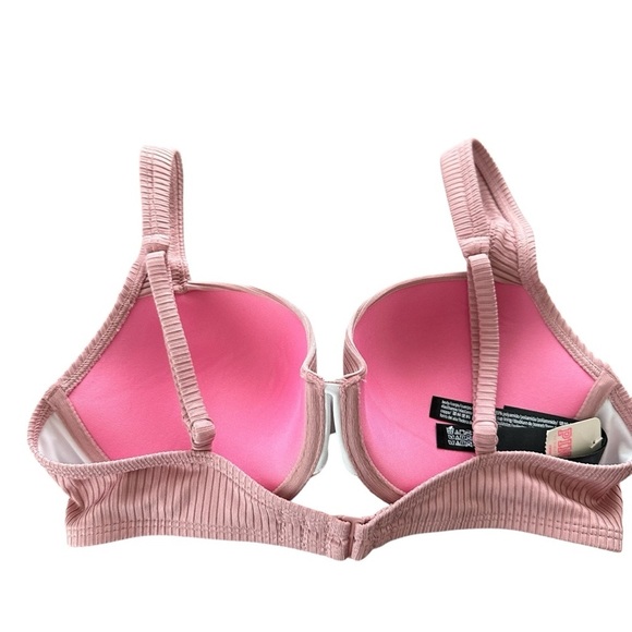 NWT Pink Victorias Secret Medium Pink Ribbed Push Up Bikini Swim Top Underwire M - Picture 3 of 7